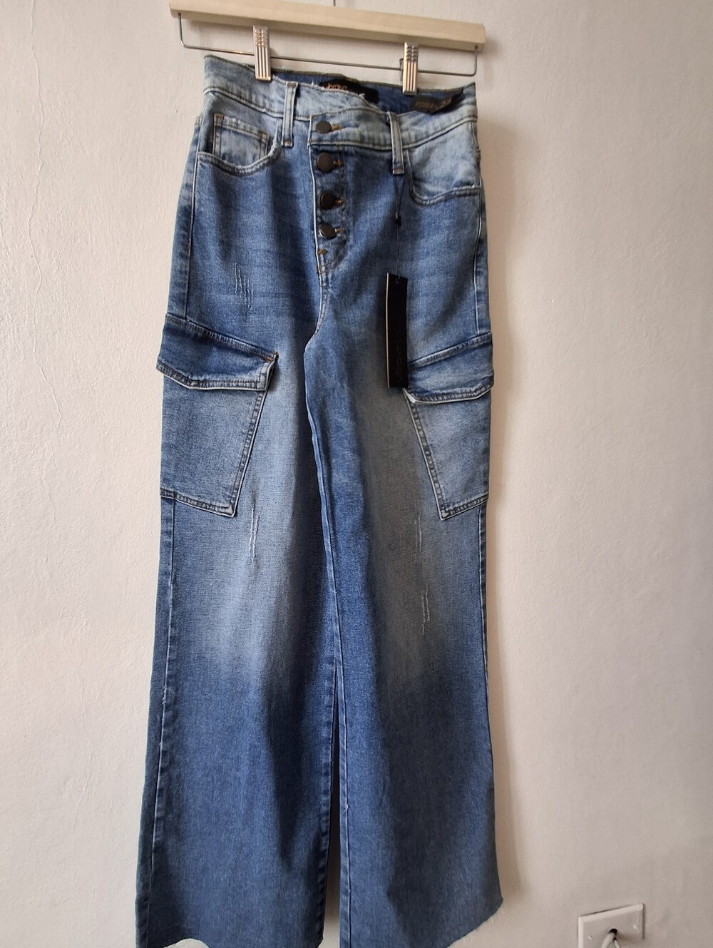 Vibrant Miu  Blue High-Rise Wide-Leg Cargo Jeans